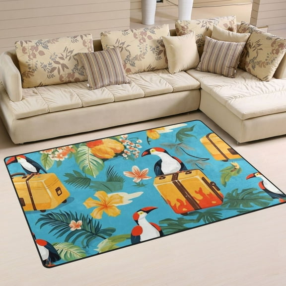 Birds Luggages Bags Leaves Flowers Area Rug Washable Floor Carpet Mat 60 x 39 inch for Bedroom Living Room Kids Room Home Decor
