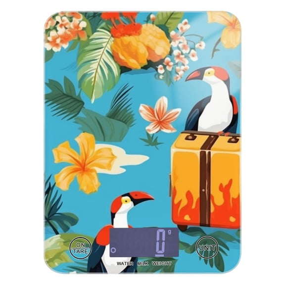 Birds Luggages Bags Leaves Flowers Food Scale Digital Kitchen Scale Waterproof Tempered Glass Tare Function 11 lb for Baking Cooking Meal Prep