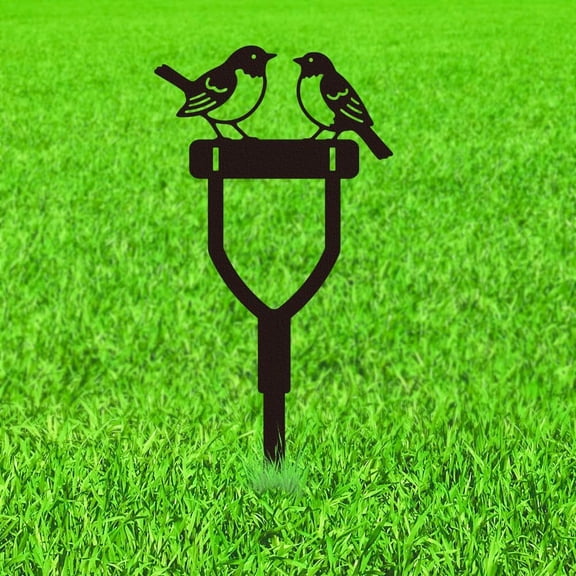 Birds Metal Decorative Garden Stakes Robin and Shovel Handle Silhouette Metal Outdoor Statues Animal Garden Ornament Gifts Black Yard