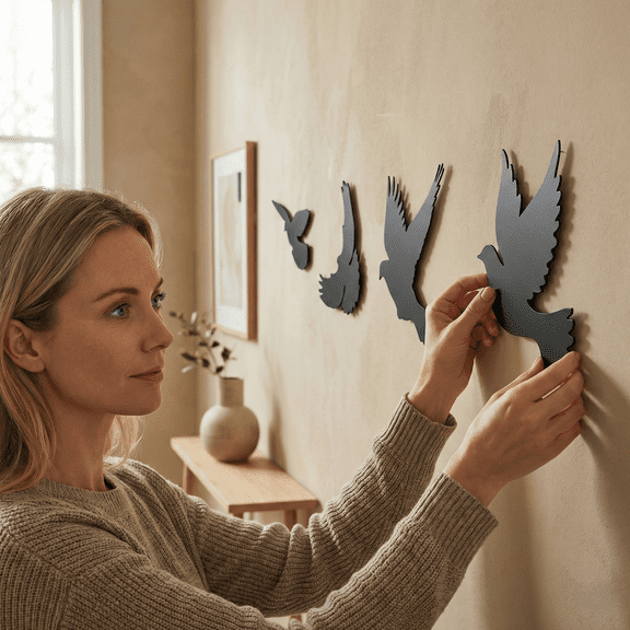 Birds Metal Wall Decor for Home and Outside - Wall-Mounted Geometric Wall Art Decor - Drop Shadow 3D Effect Wall Decoration for Living Room Bedroom