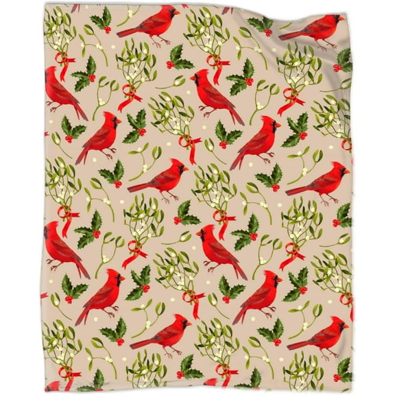 Birds Mistletoe and Holly Blanket Gifts for Lover 40 x 50 Inch for Kid, Fannel Fleece Throw Blanket Super Soft Throws Blanket for Bed Couch Sofa