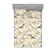 thumbnail image 1 of Birds and Nature Fitted Sheet & Pillow Sham Set, Japanese Vibes Winged Animals and Floral Boho Pattern Print, Decorative Printed 3 Piece Bedding Decor, Calking, Peach Champagne Pale Grey, by Ambesonne, 1 of 2