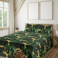 thumbnail image 1 of Birds and Nature Sheet Set, Colorful Design Hummingbirds Pattern on Grunge Jungle Backdrop, Fitted & Flat Sheet with Pillowcase Bedding Accent 3 Pcs Set, Twin, Fern Green Vermilion, by Ambesonne, 1 of 5