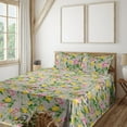 thumbnail image 1 of Ambesonne Birds and Nature Fitted & Flat Sheet with Shams 4 Pcs Set, Romantic Blooms, Queen, Mustard Fern Green Blush, 1 of 1