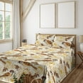 thumbnail image 1 of Birds and Nature Sheet Set, Nature Vibes Asian Chrysanthemum Pattern and Winged Animals Art, Fitted & Flat Sheet with Pillowcase Bedding Accent 4 Pcs Set, Queen, Amber Cream Chocolate, by Ambesonne, 1 of 5
