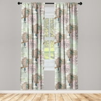 Birds and Nature Window Curtains, Watercolor Drawing of a Winged Animal with Japanese Floral Art, Lightweight Decor 2-Panel Set with Rod Pocket, Pair of - 28"x63", Pale Pink Dark Mustard, by Ambesonne