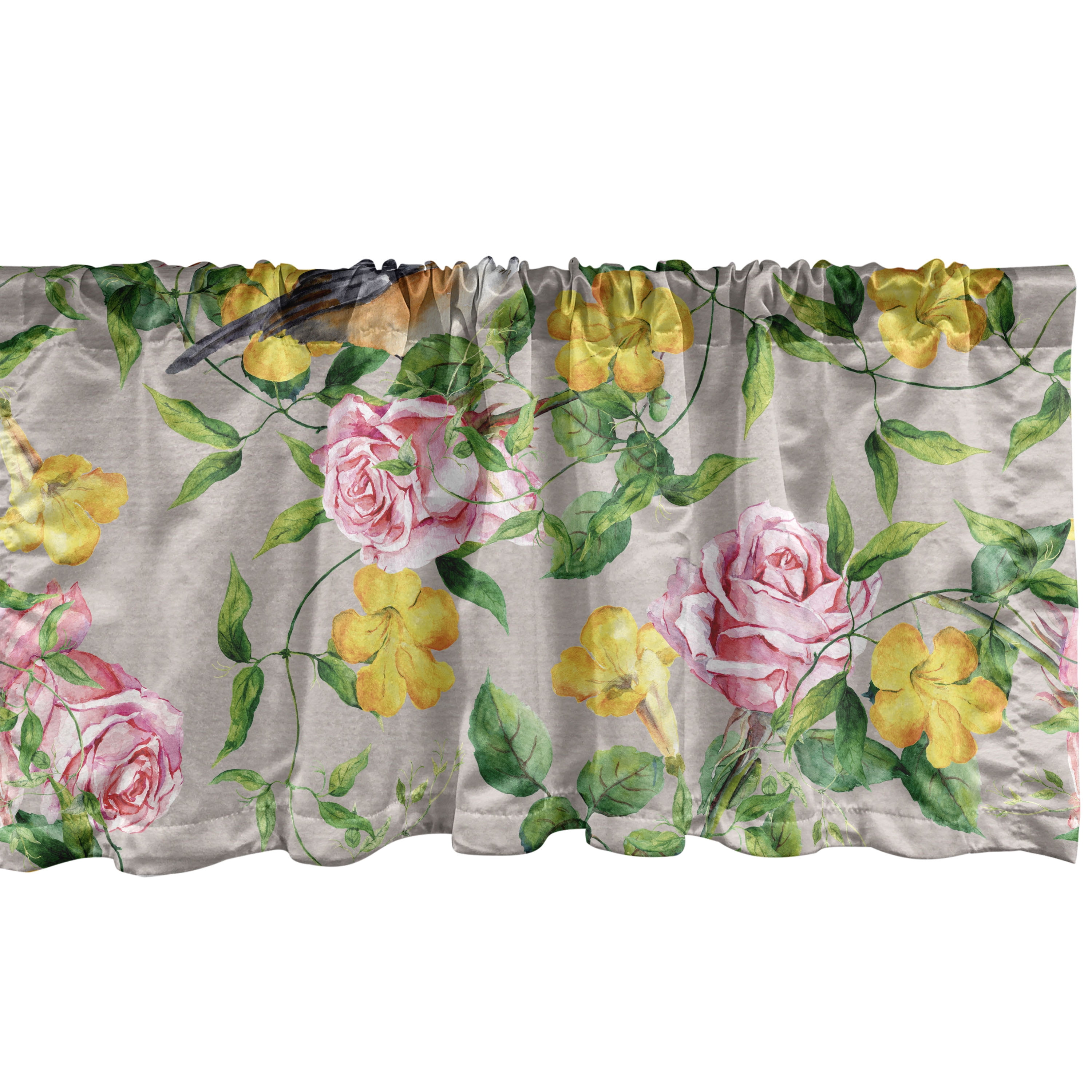 Birds and Nature Window Valance, Romantic Garden Scene Floral Pattern ...