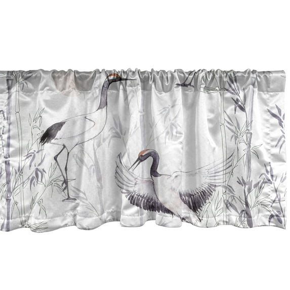 Birds and Nature Window Valance, Vintage Design of Japanese Vibes Crane Pattern with Bamboo Print, Curtain Valance for Kitchen Bedroom with Rod Pocket, 54" X 18", Pale Eggplant White, by Ambesonne
