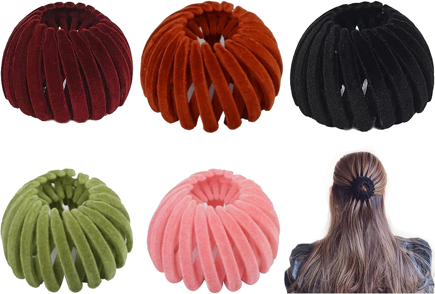 Birds Nest Hair Clip 5Pcs Velvet Expandable Ponytail Holder Hair Claw