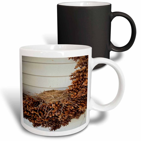 3drose, Birds Nest Pinecone Wreath, 11oz Magic Transforming Mug