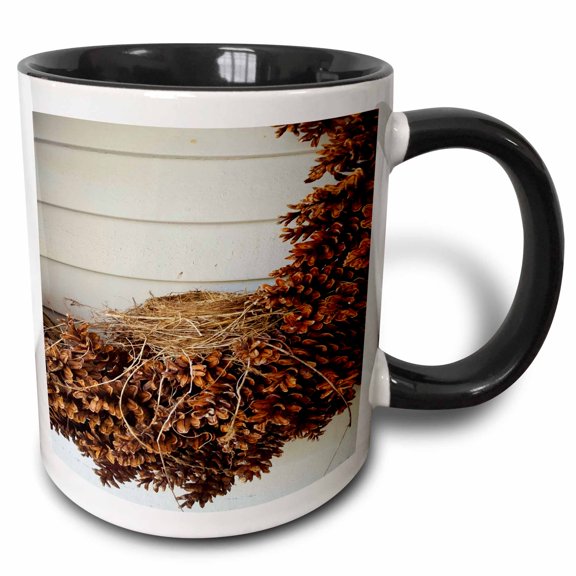 3drose, Birds Nest Pinecone Wreath, 11oz Two-tone Black Mug