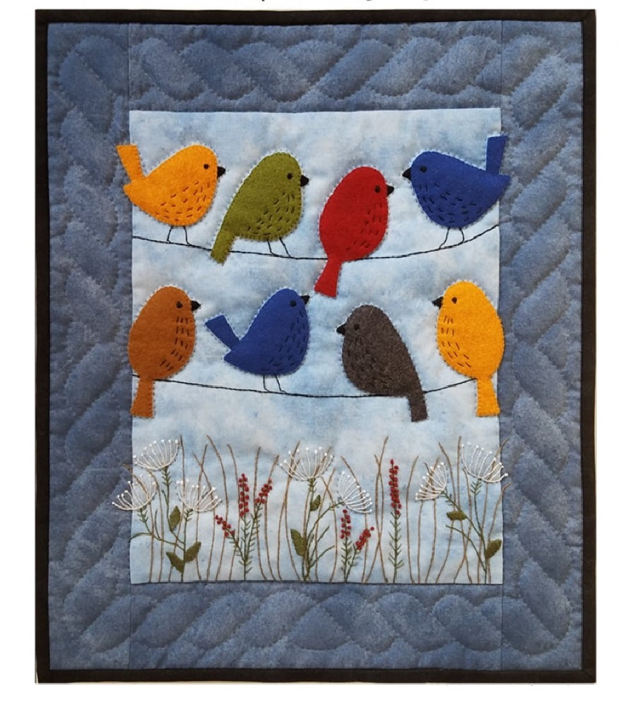 Colorful Woolfelt Birds on Wire Cotton Wall Quilt Kit