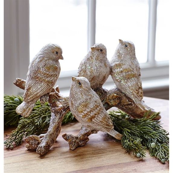 Birds On Branch (Set Of 2) 11"L x 6.5"H Polyresin