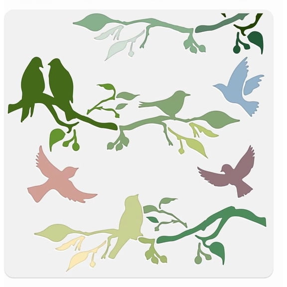 Birds On Branch Wall Stencil Template 11.8 x 11.8 Inch Reusable Plastic Stencil for Painting on Wood Wall Floor Tile Fabric Glass DIY Home Decor