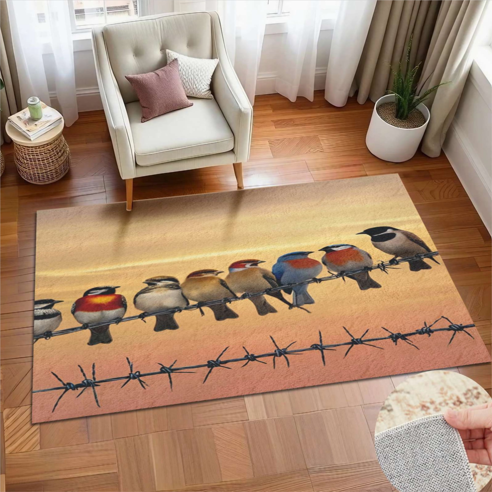 Birds On Branches Art Print Soft Large Area Rugs Washable Rug With Non ...