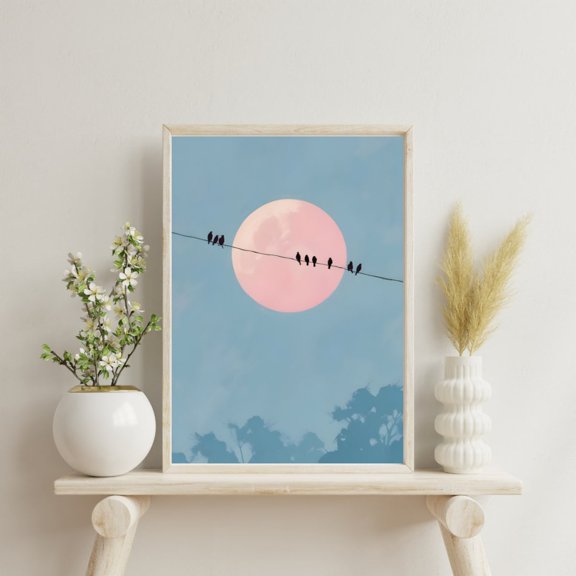 Birds On Wire Minimalist Nature Decor Wall Art