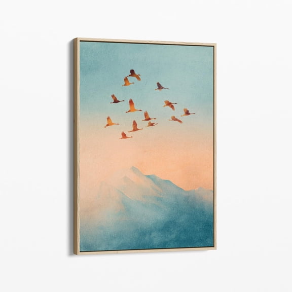 Birds Over Sunset Hills Wall Art Print, Warm Mountain Decor