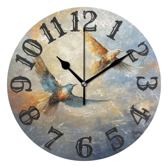 Birds Painting 10 inch Wall Clocks Non Ticking Easy to Read Battery Decorative for Home Bathroom Kitchen Bedroom Living Room