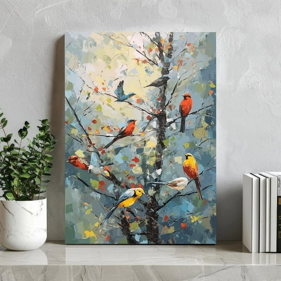 Birds Painting Canvas, Bird Canvas Wall Art, Canvas Print, Watercolor Flower Art Print, Birds Painting, Birds on Branch, Birds on Canvas