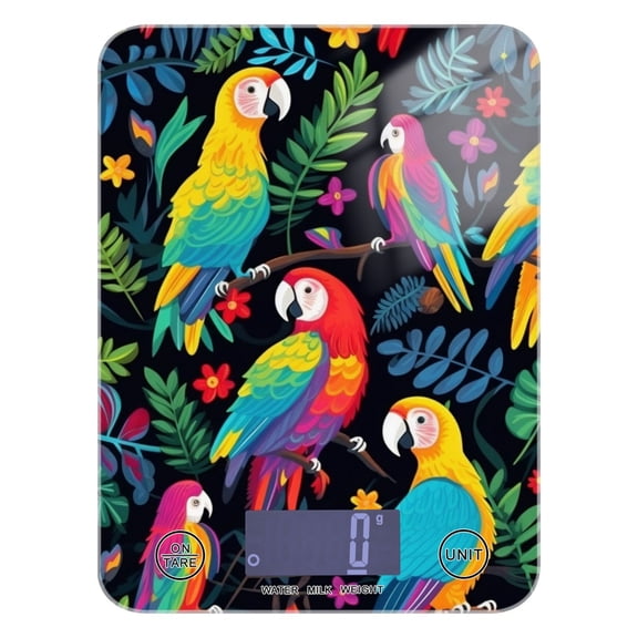Birds Parrots Leaves Flowers Food Scale Digital Kitchen Scale Waterproof Tempered Glass Tare Function 11 lb for Baking Cooking Meal Prep