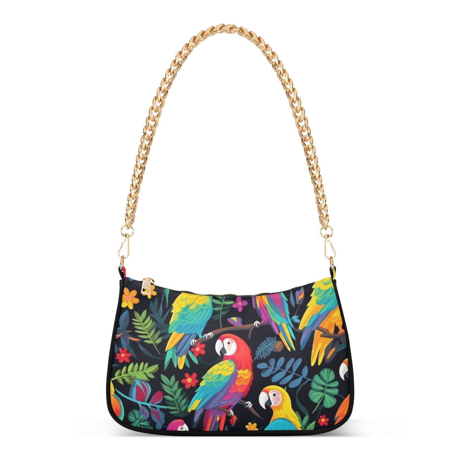 Birds Parrots Leaves FlowersWomen Small Shoulder Bag Crossbody Tote Hobo Bags Purse Clutch Handbags with Chain Strap for Women