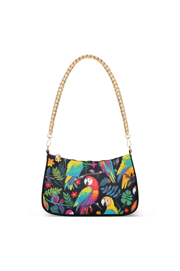 Birds Parrots Leaves FlowersWomen Small Shoulder Bag Crossbody Tote Hobo Bags Purse Clutch Handbags with Chain Strap for Women