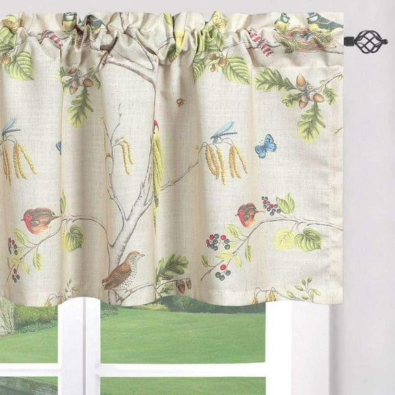 Birds Pattern Kitchen Valance, Colorful Farmhouse Style Valance Curtains for Living Room, Single Panel Rod Pocket Drapery for Bedroom, 52 x 12 Inch