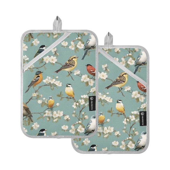 Birds Pattern Pot Holder Set 2 Piece Non-Slip Oven Hot Pads Heat Resistant Durable 7x9.8in