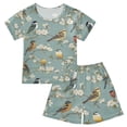 thumbnail image 1 of Birds Pattern Summer Pajama Set Soft Cotton Short Sleeve Sleepwear 2PCS Pajama Sets Breathable Lounge Set Size 10Y, 1 of 7