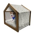 thumbnail image 1 of Birds Pet House, Summery Themed Spotted Butterflies and Birds on Polka Dotted Background, Outdoor & Indoor Portable Dog Kennel with Pillow and Cover, 5 Sizes, Pale Sage Green and Grey, by Ambesonne, 1 of 5
