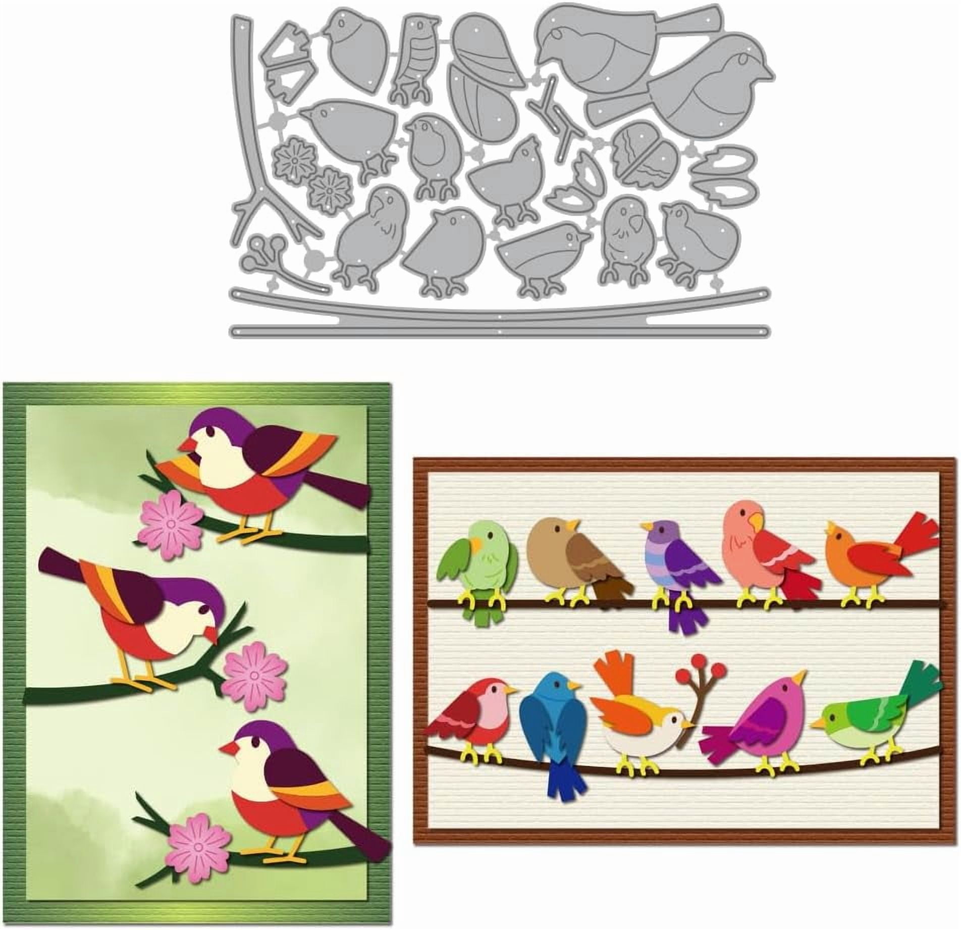 Birds Poses Metal Cutting Dies Branches Flower Frame Die Cuts Template ...