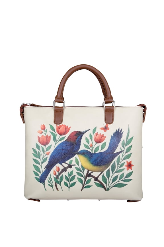 Birds Printed PU Leather 3-in-1 Convertible Crossbody Bag for Women Elegant Shoulder Handbag & Top-Handle Purse for Travel & Daily Use