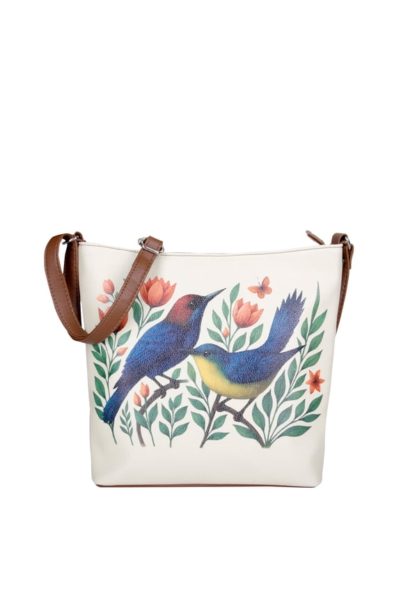 Birds Printed Vegan Leather Crossbody Bag Adjustable Sling & Over-the-Shoulder Bag for Women Timeless Everyday Travel Purse