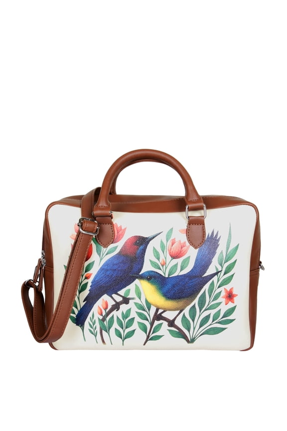 Birds Printed Faux Leather Top Handle Crossbody Bag for Women Handbag, Shoulder Bag for Daily Use, Work Tote & Travel Purse