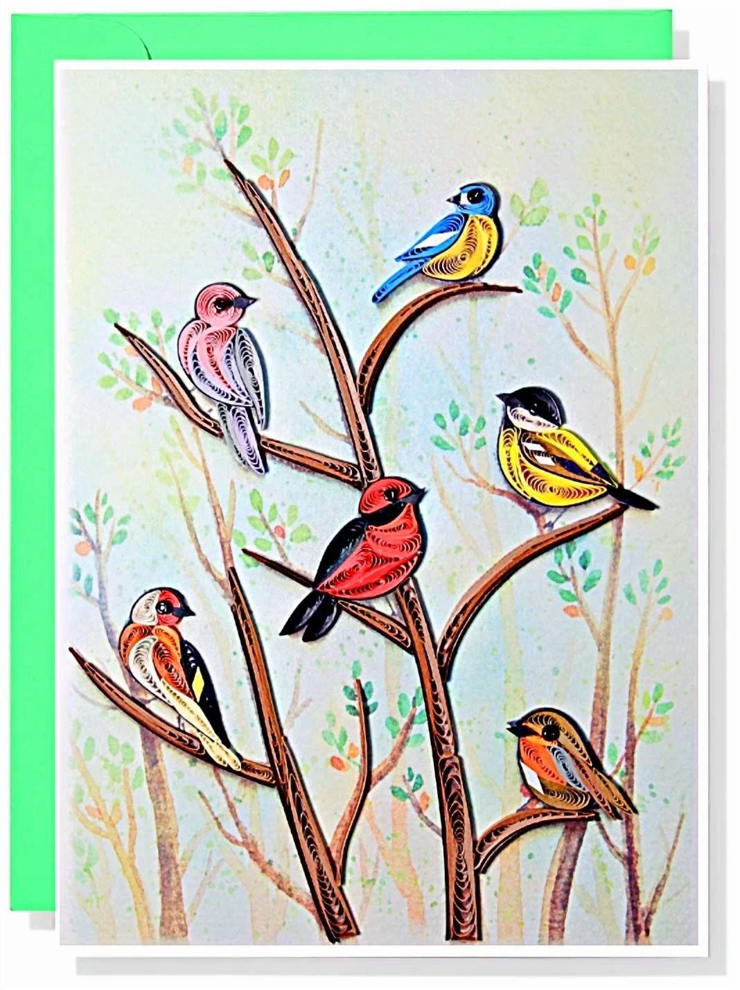Birds Quilling Greeting Card - Unique Dedicated Handmade Art
