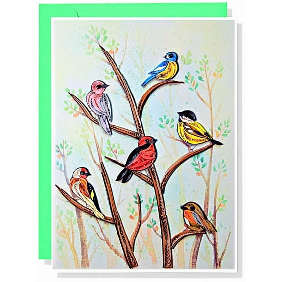 Birds Quilling Greeting Card - Unique Dedicated Handmade Art
