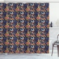 thumbnail image 1 of Birds Shower Curtain, Phoenix Rising From the Ashes with Multilayered Tail Illustration on Damask Backdrop, Fabric Bathroom Set with Hooks, 69W X 84L Inches Extra Long, Multicolor, by Ambesonne, 1 of 3
