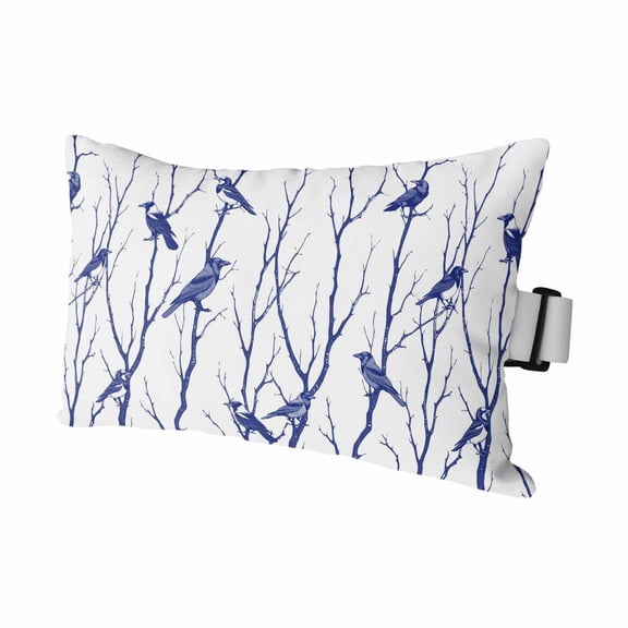 Birds Silhouette on Rustic Branches Outdoor Pillow for Chaise Lounge Chair,Blue Bird on White Waterproof Headrest Lumbar Pillows with Insert&Elastic Strap for Patio Pool Garden Chairs,1 Pack
