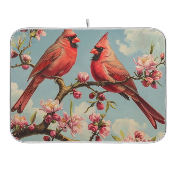 Birds Sit on Tree Branch Dish Drying Mat 16x18 Absorbent Microfiber Draining Rack Pad for Kitchen Counter Sink