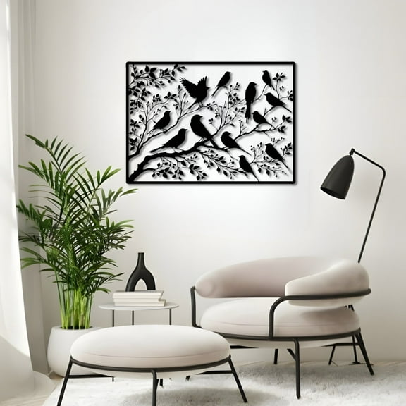 Birds Sitting on Branches Metal Wall Art
