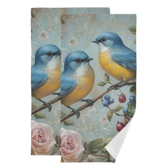 Birds Sitting on Roses Retro Valentine Hand Towel Absorbent Bath Towels for Bathroom Sports Gym 28" x 14" Set of 2