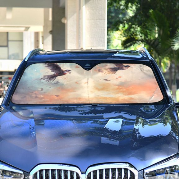 Birds Sky Painting Automotive Front Car Windshield Sun Shade Reflector Foldable for Front Fit for Cars Truck SUVs