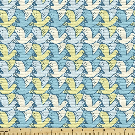 Birds Sofa Upholstery Fabric by the Yard, Creative Repetitive Pattern of Flying Open Winged Avian, Decorative Fabric for DIY and Home Accents, Pale Sky Blue Ivory by Ambesonne