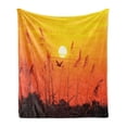 thumbnail image 1 of Birds Soft Flannel Fleece Blanket, Bulrushes Against Sun Rays over Sky in Sunset with Flying Bird Theme Wildlife Image, Cozy Plush for Indoor and Outdoor Use, 50" x 60", Yellow Red, by Ambesonne, 1 of 5