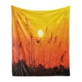 thumbnail image 1 of Birds Soft Flannel Fleece Blanket, Bulrushes Against Sun Rays over Sky in Sunset with Flying Bird Theme Wildlife Image, Cozy Plush for Indoor and Outdoor Use, 60" x 80", Yellow Red, by Ambesonne, 1 of 5