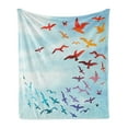 thumbnail image 1 of Birds Soft Flannel Fleece Blanket, Colorful Illustration of Flying Birds Against Clear Sky Sunny Day Cheerful Modern Art, Cozy Plush for Indoor and Outdoor Use, 70" x 90", Red Blue, by Ambesonne, 1 of 6