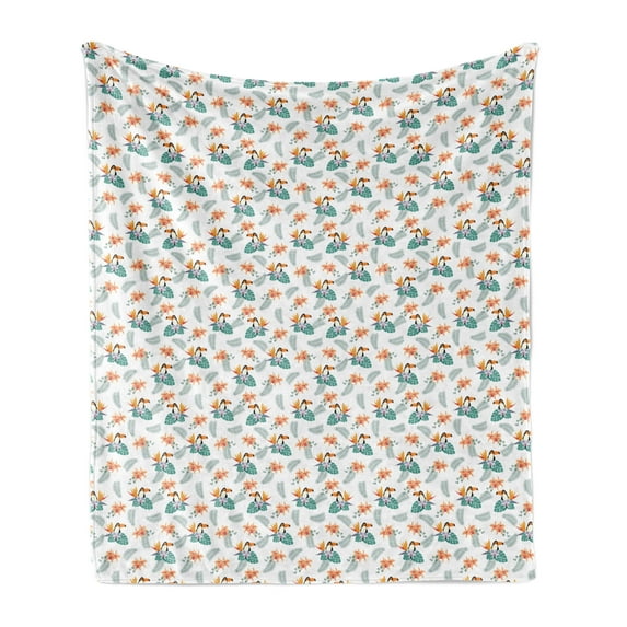 Birds Soft Flannel Fleece Blanket, Foxwood and Orchid Flowers with Palm Leaves Tropical Flora Fauna Hawaii Toucan Animal, Cozy Plush for Indoor and Outdoor Use, 50" x 70", Multicolor, by Ambesonne