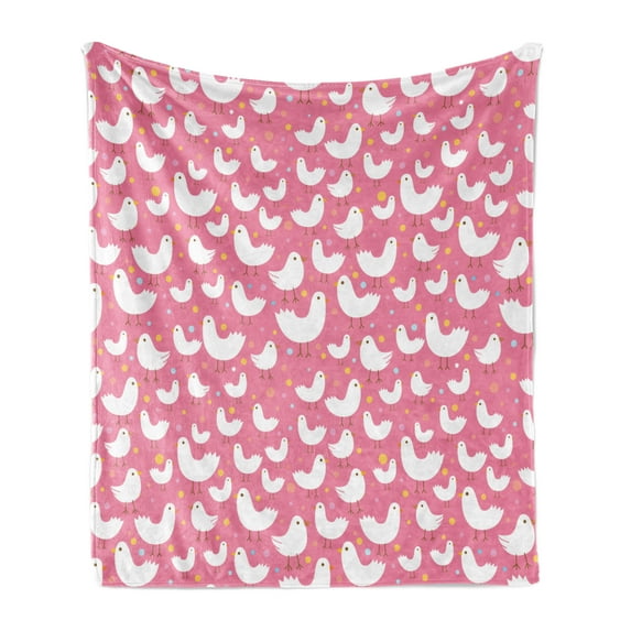 Birds Soft Flannel Fleece Blanket, Poultry Concept Abstract White Silhouettes of Fluffy Chickens and Tiny Sparrow Birds, Cozy Plush for Indoor and Outdoor Use, 50" x 60", Multicolor, by Ambesonne