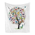 thumbnail image 1 of Birds Soft Flannel Fleece Throw Blanket, Big Group of Aves in Various Shapes and Colors on a Tree Doodling Singing Flying, Cozy Plush for Indoor and Outdoor Use, 50" x 60", Multicolor, by Ambesonne, 1 of 5
