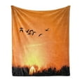 thumbnail image 1 of Birds Soft Flannel Fleece Throw Blanket, Bird Migration over Desert Autumn View at Sunset Evening Seasonal Picture Print, Cozy Plush for Indoor and Outdoor Use, 50" x 60", Orange Black, by Ambesonne, 1 of 5